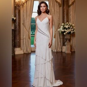 Elegant White hand, beaded attitudes by Debra evening gown‎